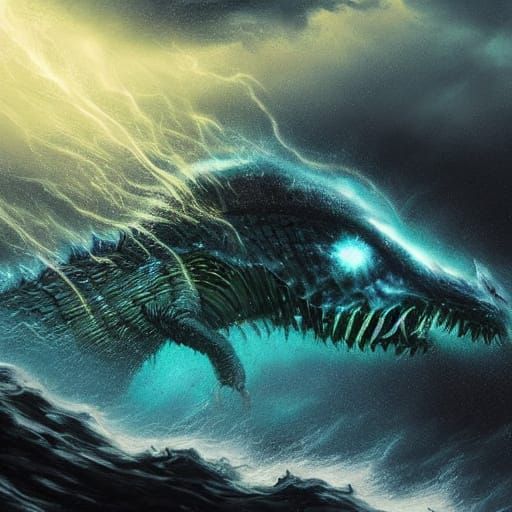 Stormy Sea Serpent in Electric Blue