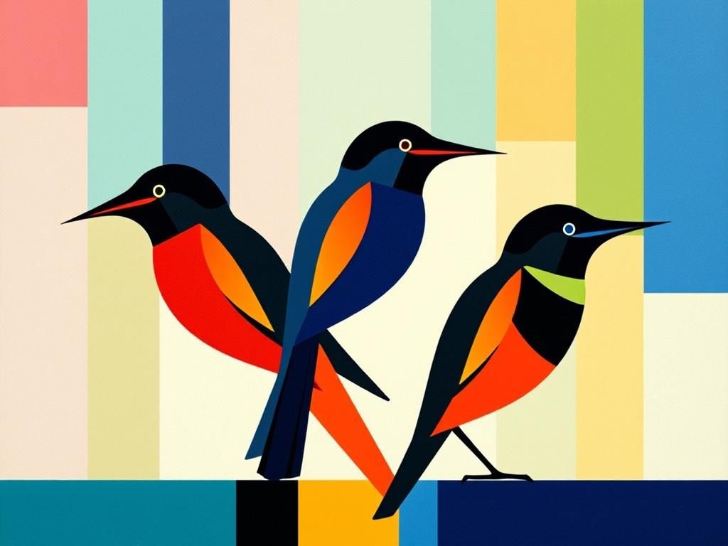Abstract Cubist Birds in Geometric Art Deco Style