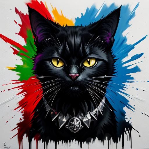 Black Cat with Sharp Teeth in Graffiti Art