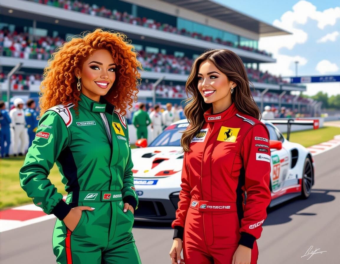 Porsche Race Drivers Chat at Le Mans in Hand-Drawn Style