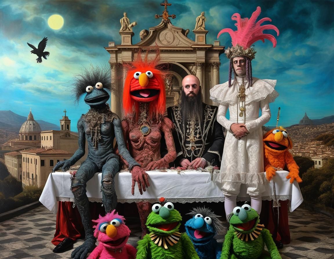 Surreal Cryptid Wedding at the Vatican: Digital Oil Painting