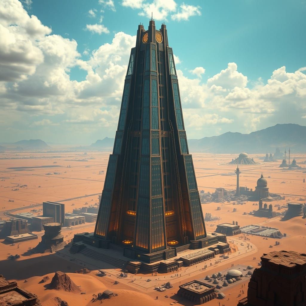 Epic Futuristic Tower of Babel in a Cyberpunk Metropolis