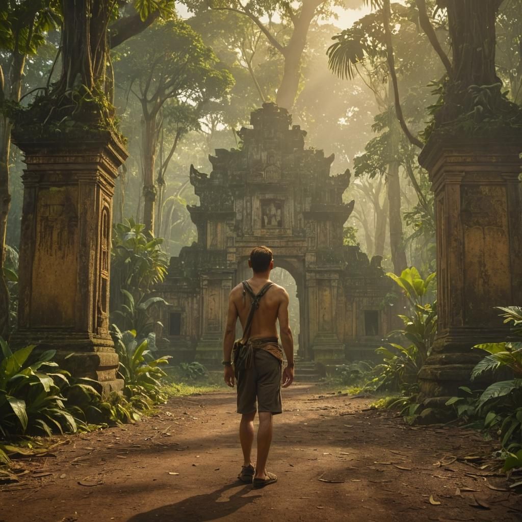 Explorer at Lost Golden City of Amazonia