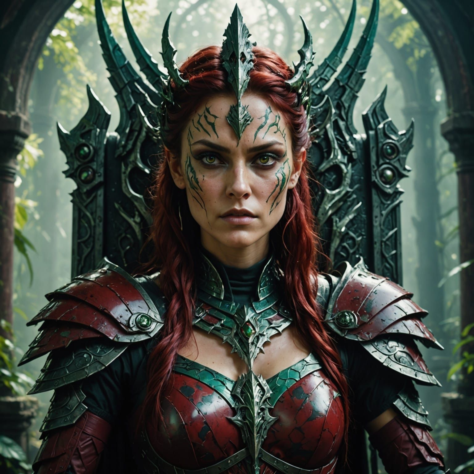 Dryad Warrior in Throne Room, Splash Art Style