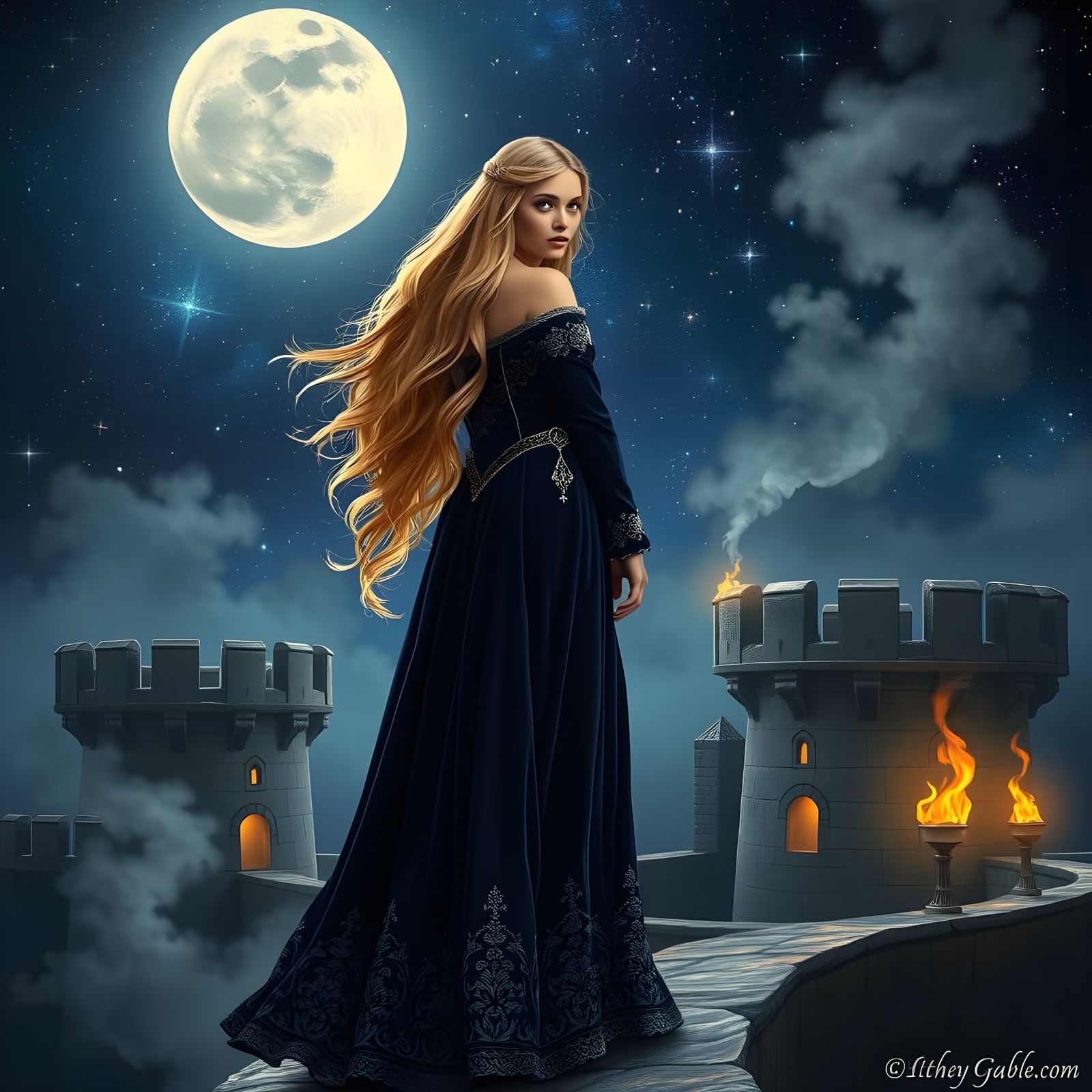 Norse Goddess on Castle Parapet in Ethereal Style