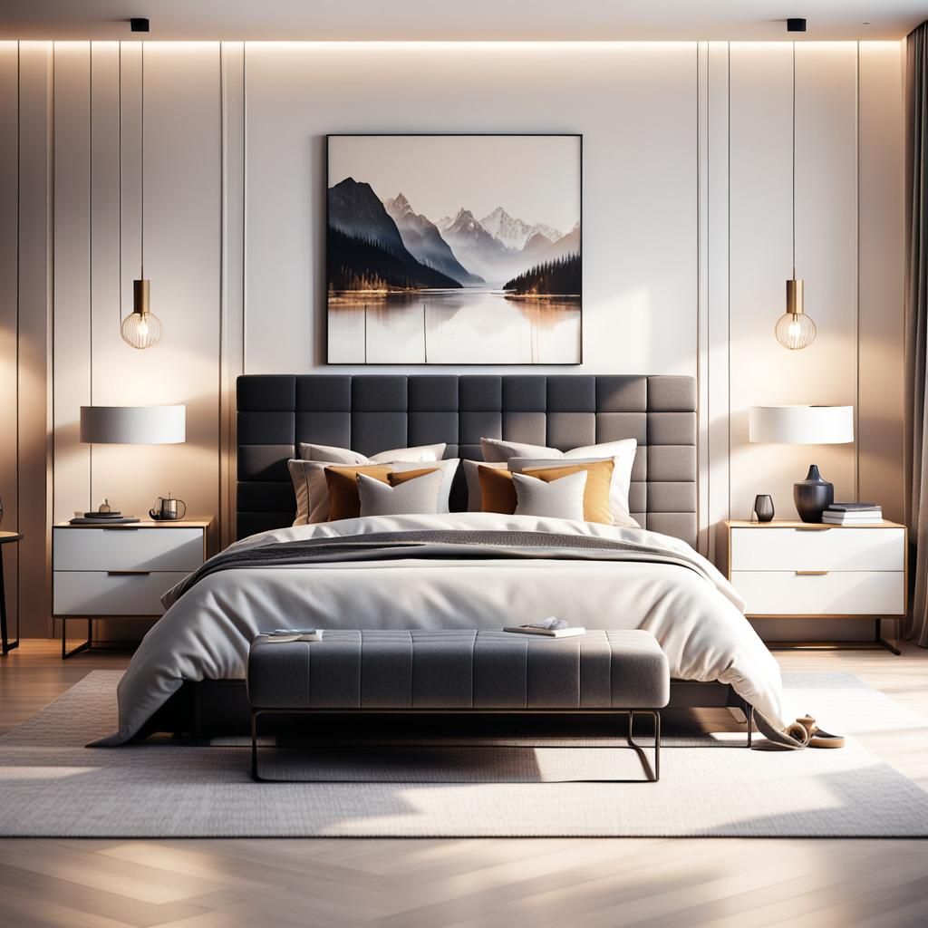 Elegant Modern Bedroom Interior in Hyperrealistic Style