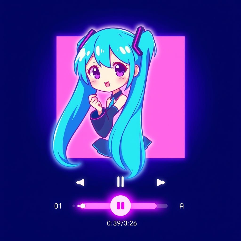 Vibrant Hatsune Miku Music Player in Neon Color Scheme