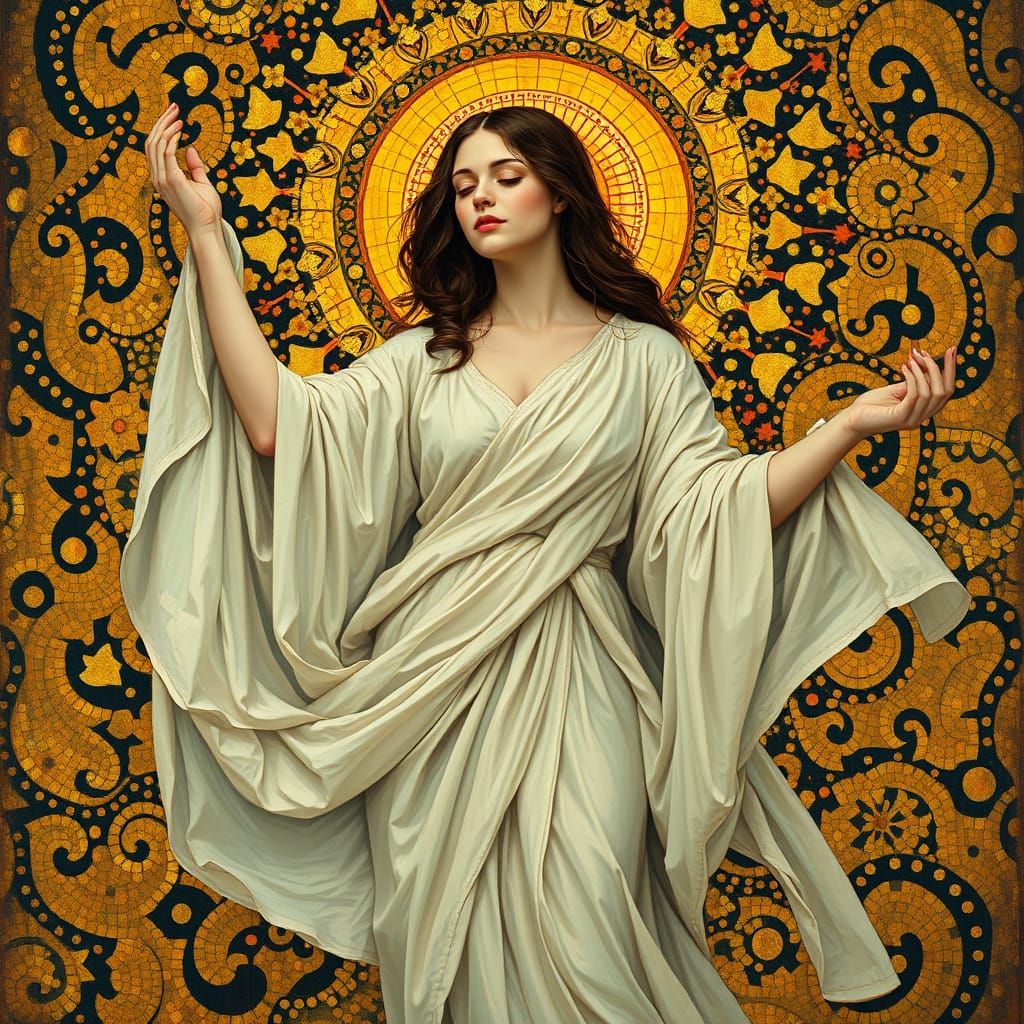 Golden Angel in Klimt-Inspired Ornamental Style