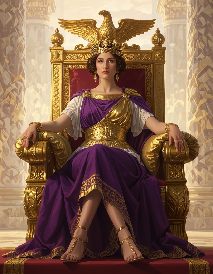 Roman Empress on Golden Throne in Opulent Digital Painting