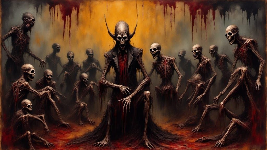 Evil Undead Horde in Psychedelic Horror Style