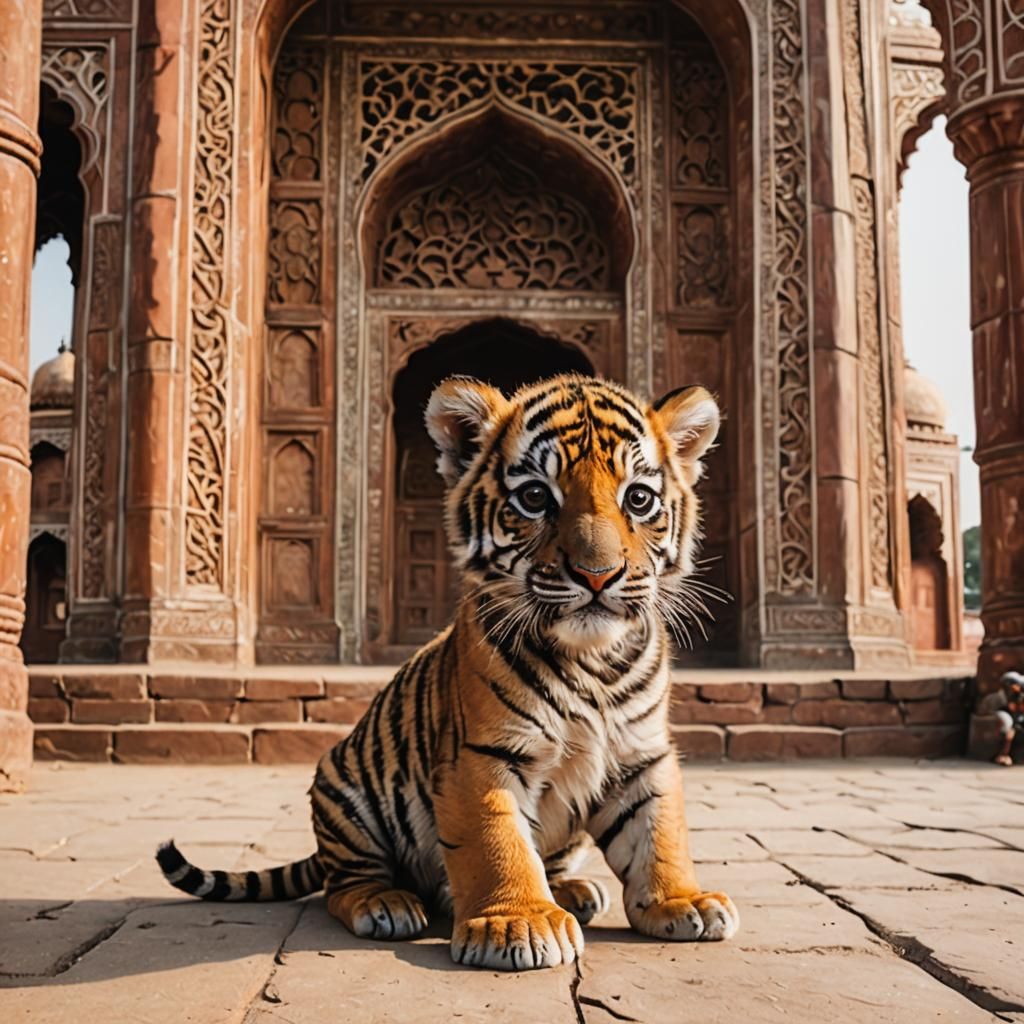 Kawaii Baby Tiger at the Taj Mahal
