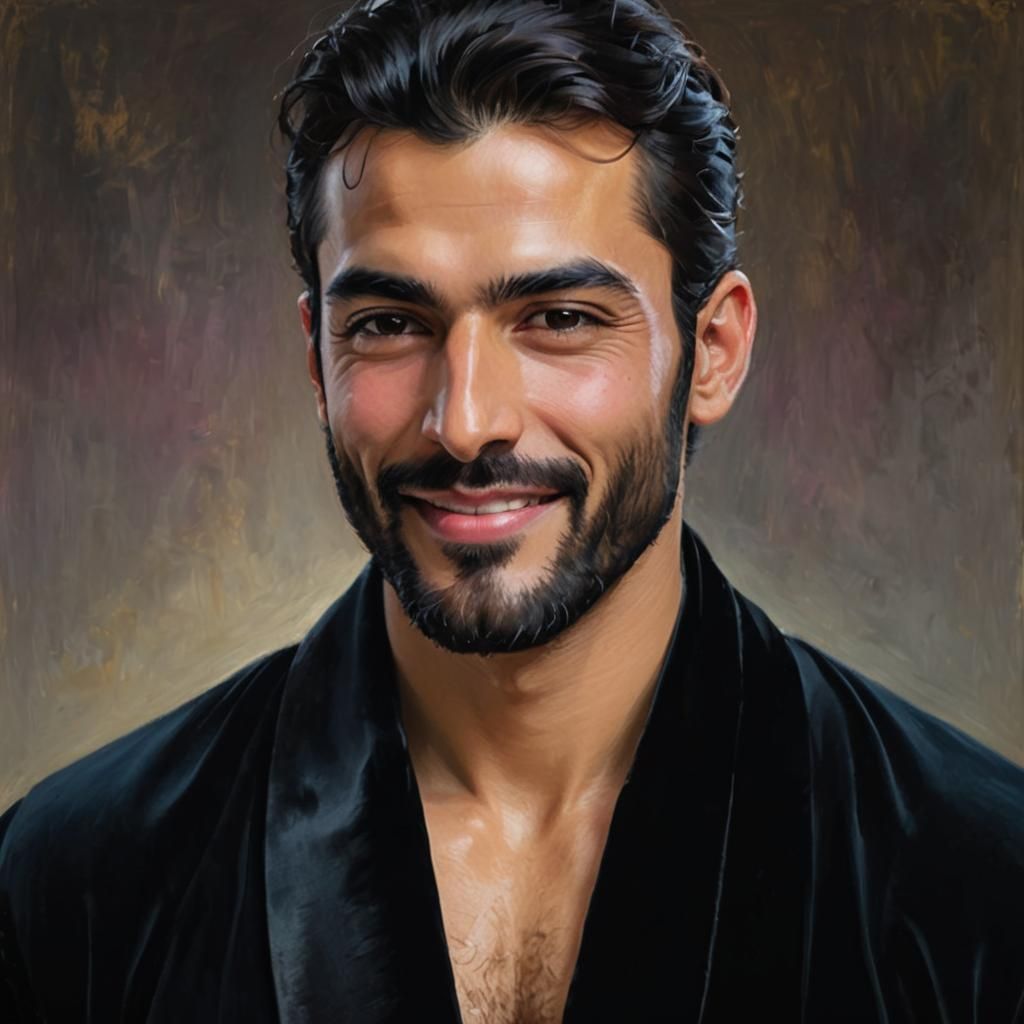 Smiling Man in Velvet Robe: Impressionist Portrait