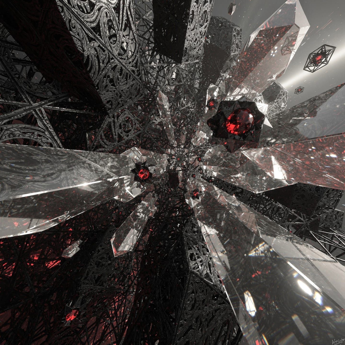 Epic Surreal Geometric Zen Tangle with Ruby Reflections