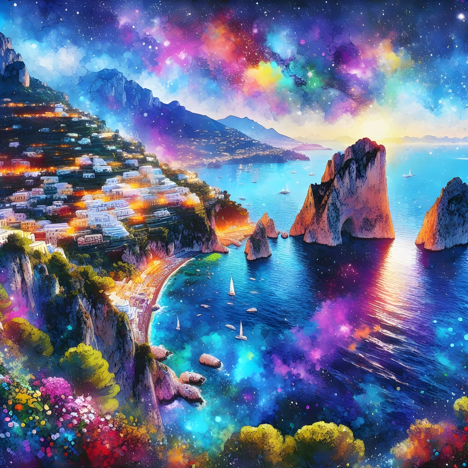 Capri Island's Dramatic Azure Coast at Sunset