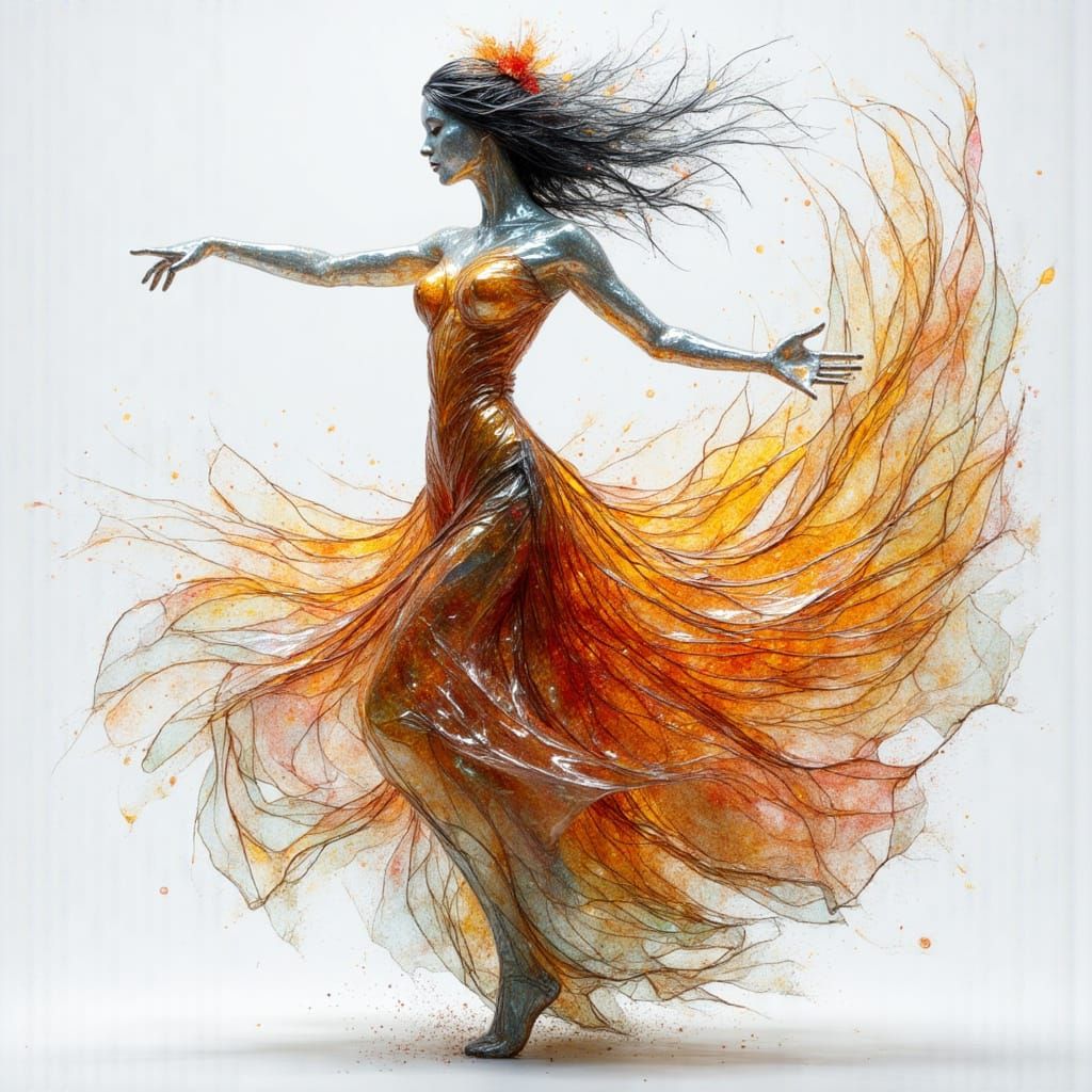 Glass Sculpture Portrait of a Woman in Flowing Fabric Style