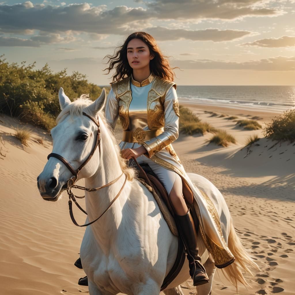 Amazon Warrior on White Horse, Digital Art