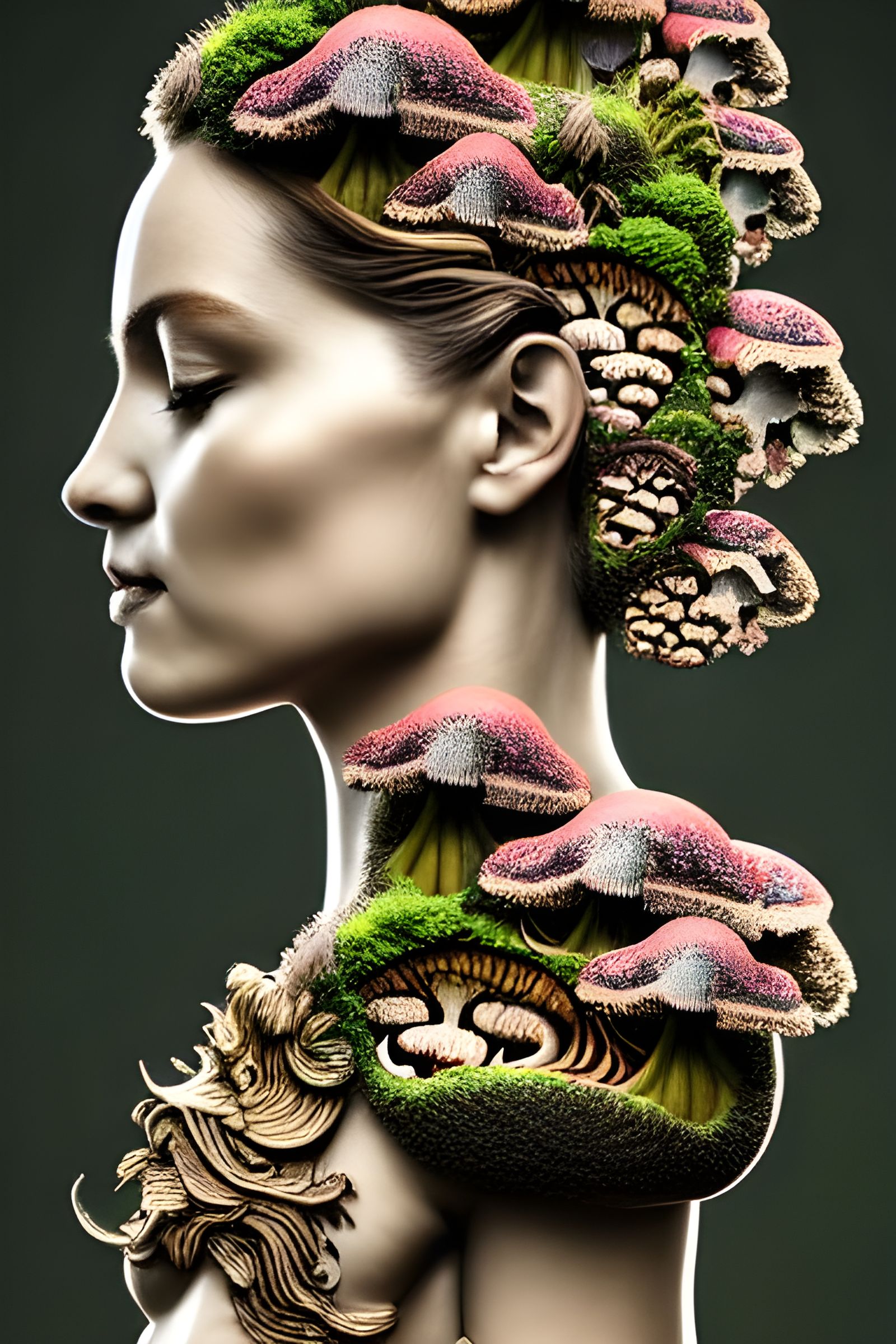 Fractal Earth Goddess Portrait with Floral Hair