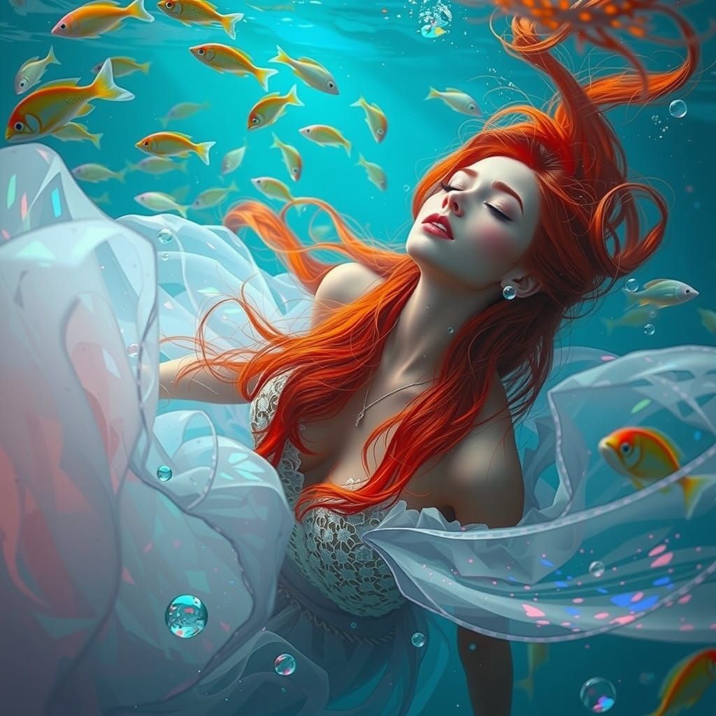 Enchanted Mermaid in Iridescent Gown Underwater