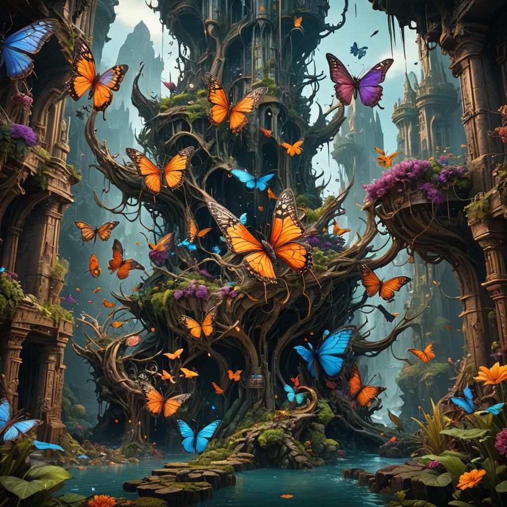 Fantastical Butterfly Metamorphosis in Detailed Digital Pain...