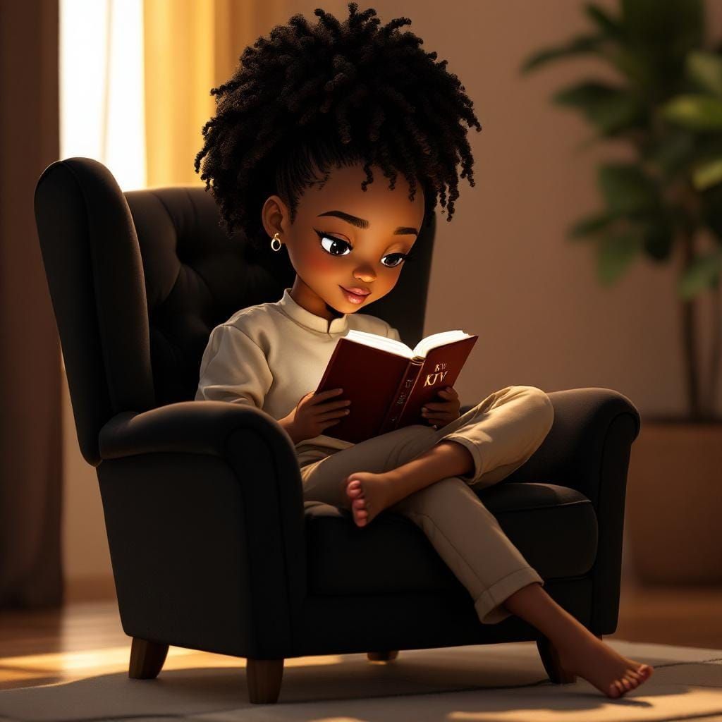 Chibi Woman Reading Bible in Pastel Colors