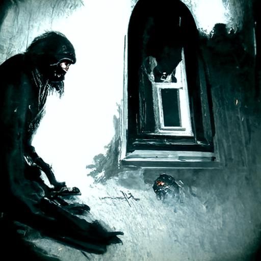 Night Thief Breaking In, Horror Engraving Style