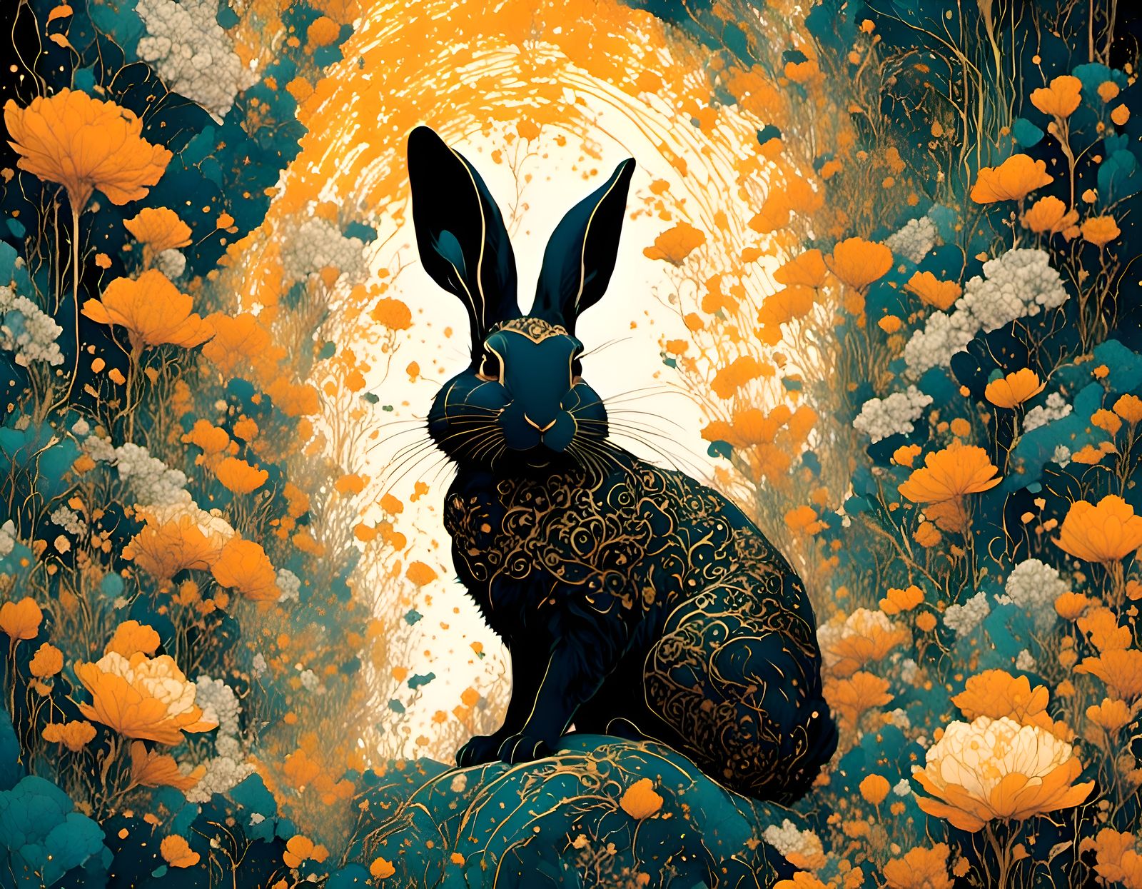 Royal Rabbit King in Ornate Crown, Gouache Illustration