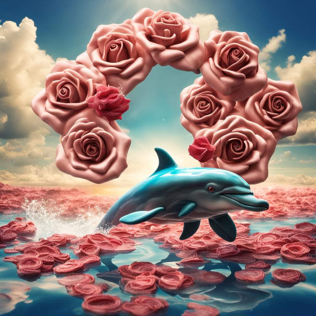 Dolphin with Rose in Chocolate Pool