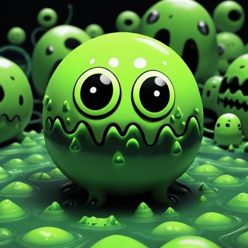 Neon Green Slime Monsters in a Crowd