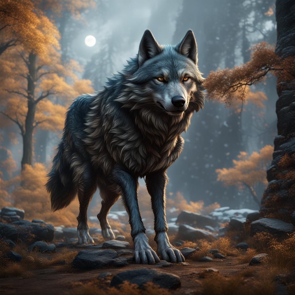 Detailed Matte Painting of a 100-Year-Old Wolf