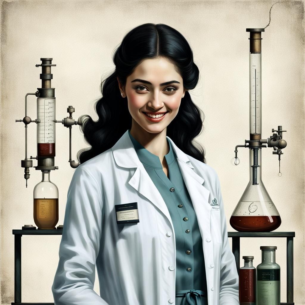 Arabic Student Girl in Biology Lab, Modern Art