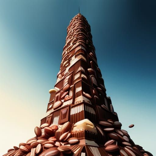 Hyperrealistic Chocolate Tower with Fruit and Nuts