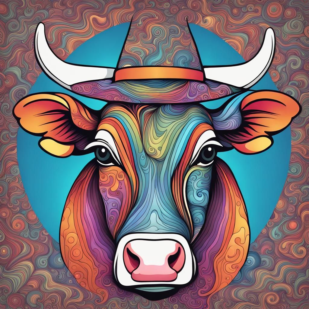 Psychedelic Cow in Modern Abstract Art Style