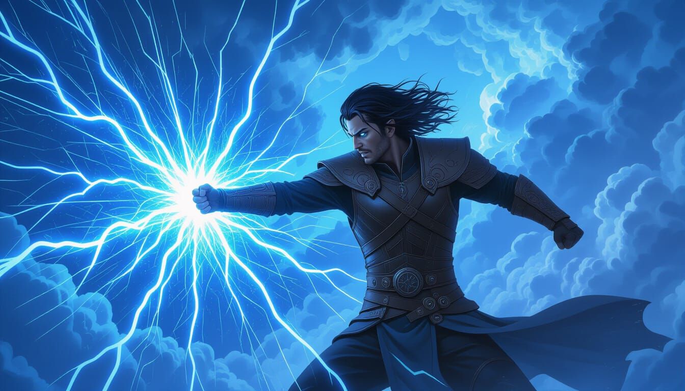 Mage Punches Through Lightning Mirror in Fantasy Vortex