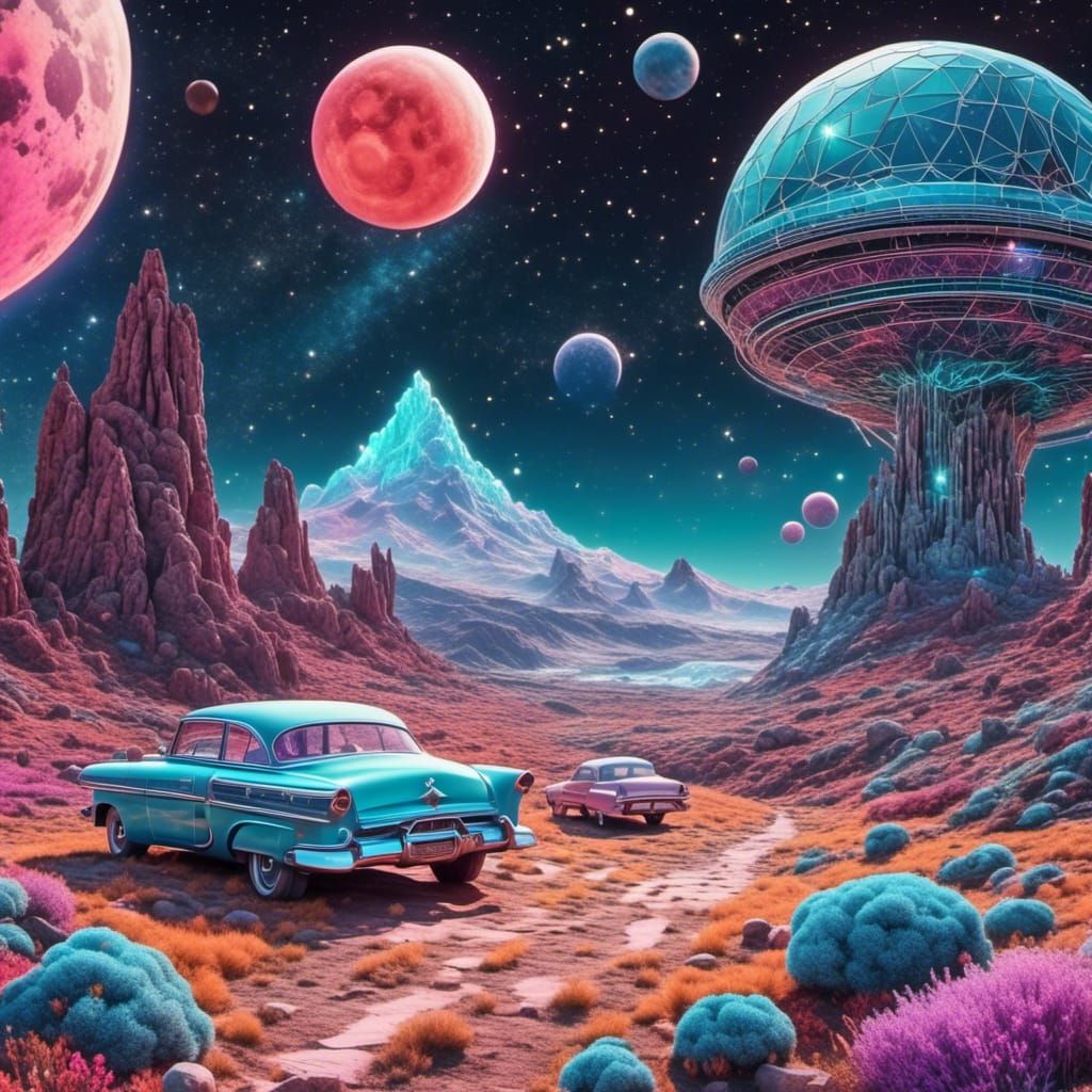 Vivid Retro Sci-Fi Coloring Book Illustration