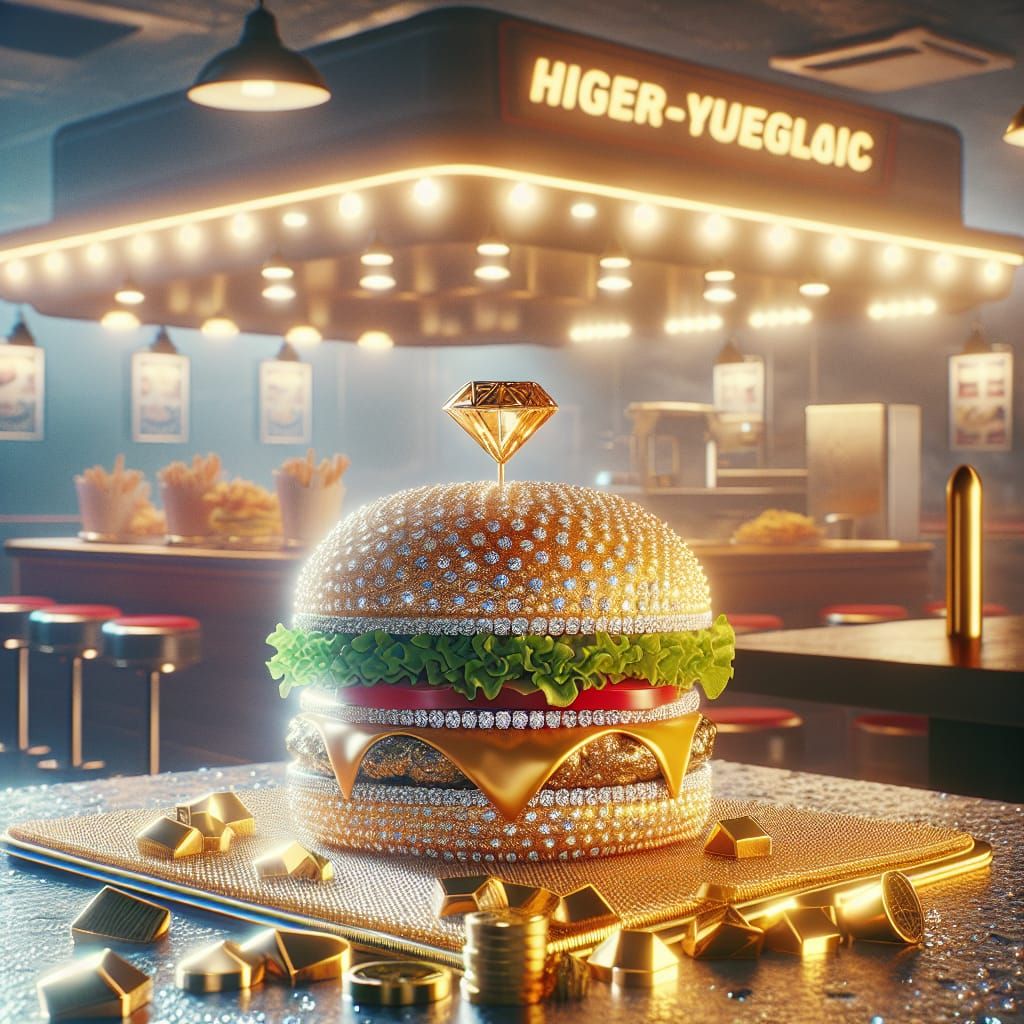 Diamond-Encrusted Gold Burger in Gold Restaurant