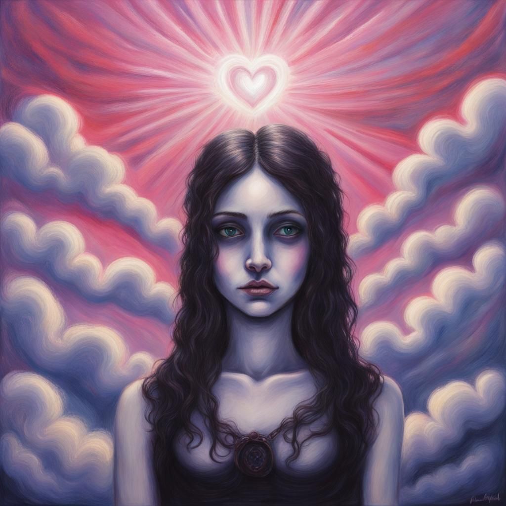 Gothic Valentine Cyberparadism in Oil Pastel Style