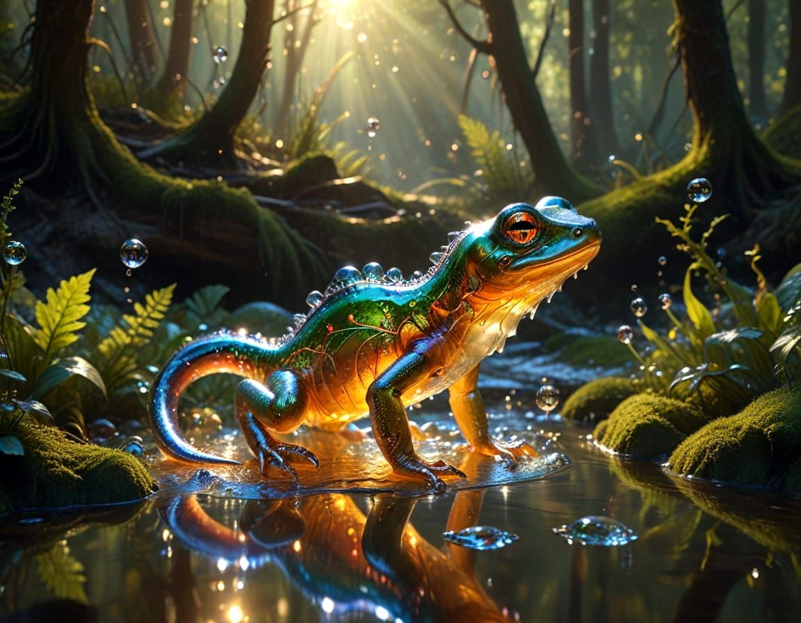 Glass Newt in Forest Stream