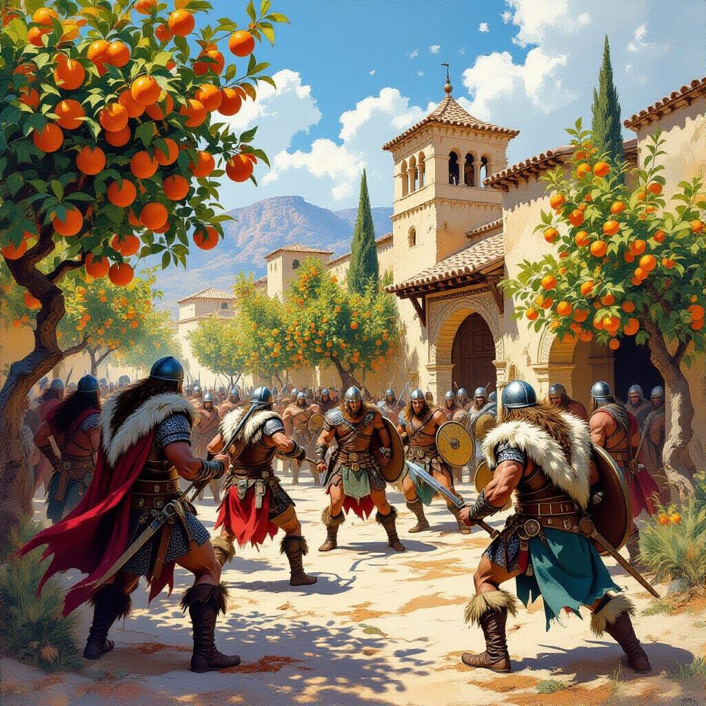 Vikings Raid Andalusia in Fantasy Art Style