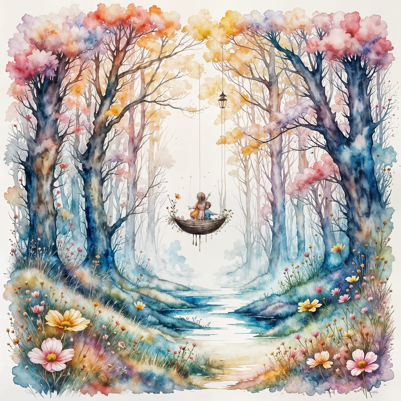 Watercolor Liminal Landscape with Kidcore Aesthetic