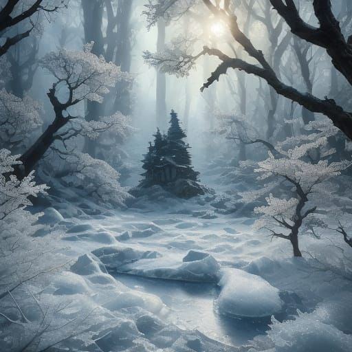 Ethereal Ice Stallion in Frozen Enchanted Realm