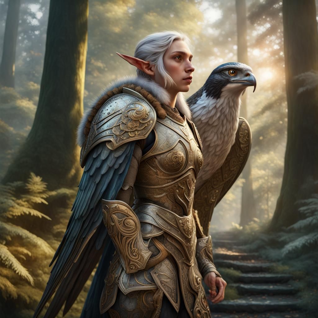 Winged Elf Druid with his Falcon
