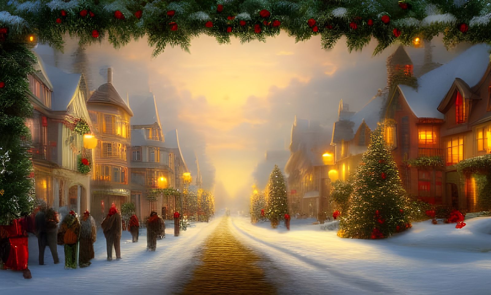 Christmas Town Scene in Detailed Matte Painting