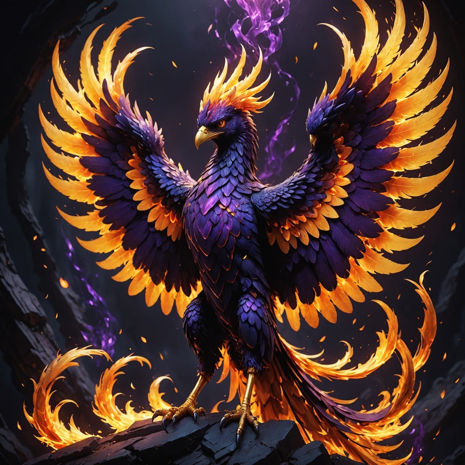Vibrant Phoenix in Dark Fantasy Art