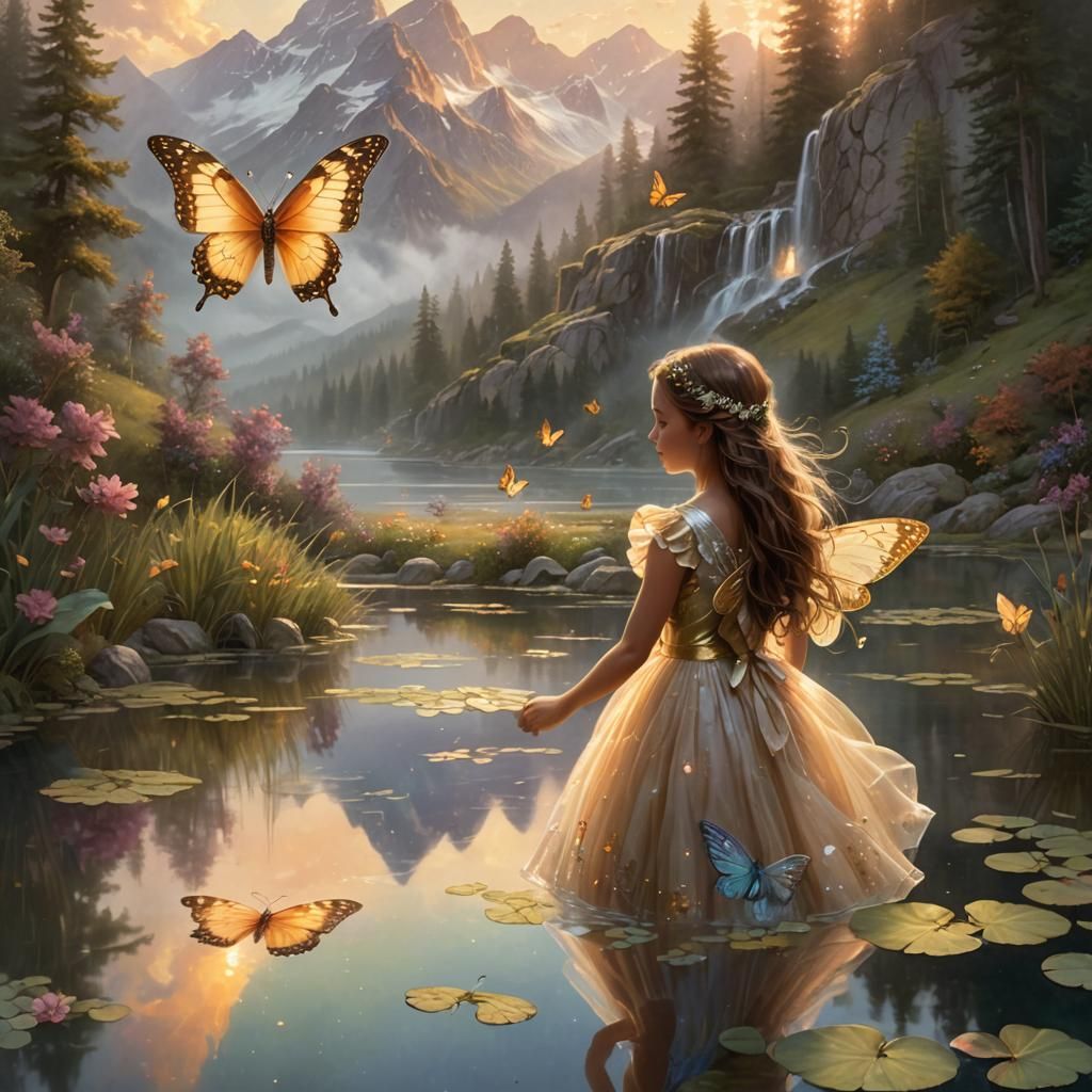 Butterfly Ride: Dreamy Fantasy Art in Golden Light
