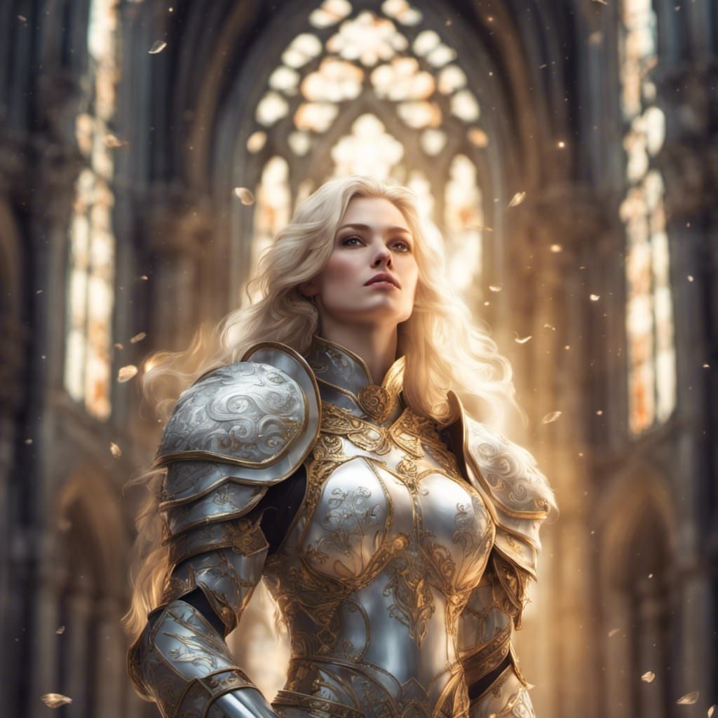 Fantasy Paladin in Art Nouveau Cathedral