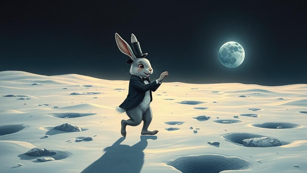 Rabbit Dances on Moon in Sci-Fi Style