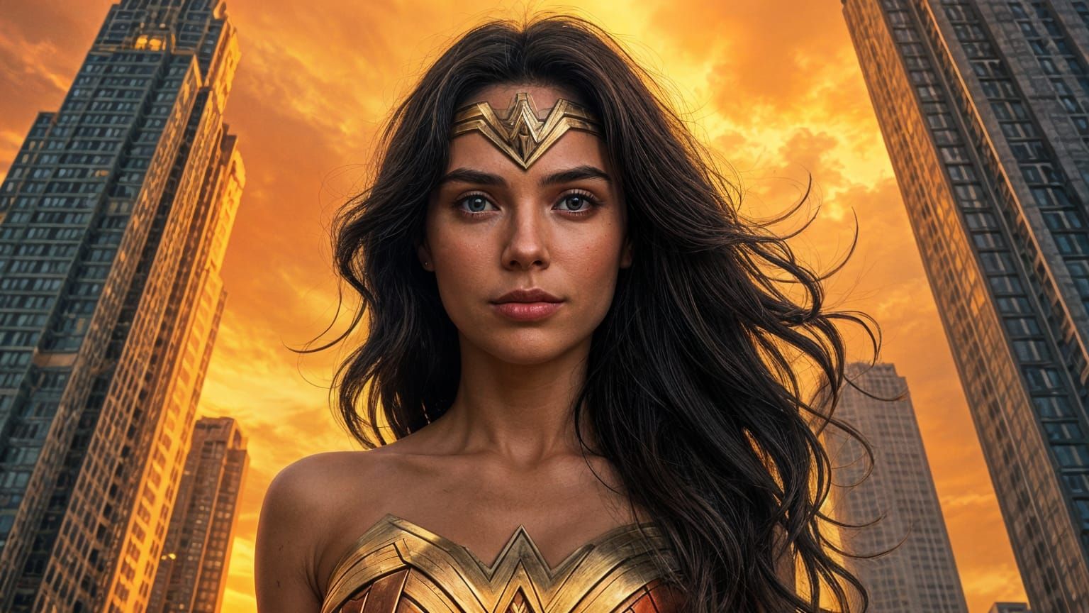 Wonderwoman Face with Double Perspective Buildings