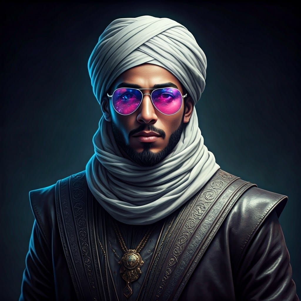 Libyan Man Portrait with Leather and Turban