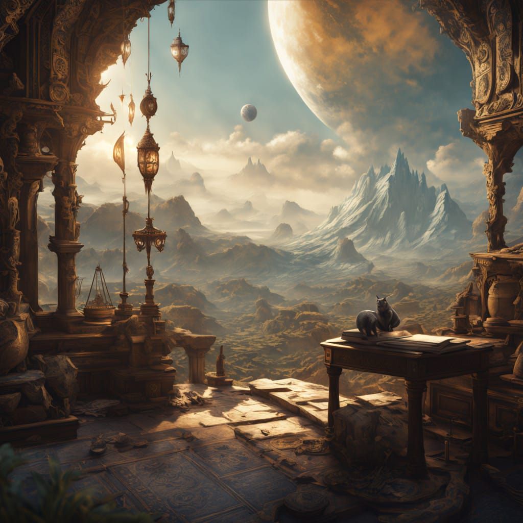 Cerulean Cat on the Edge of a Vibrant Flat Earth