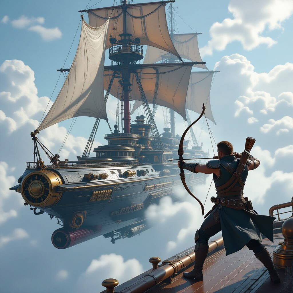 Futuristic Battleship Sails into Cloudy Sky